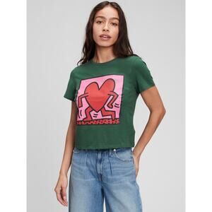 Gap x Keith Haring Womens Shrunken Graphic TShirt My Running Heart Bistro Green